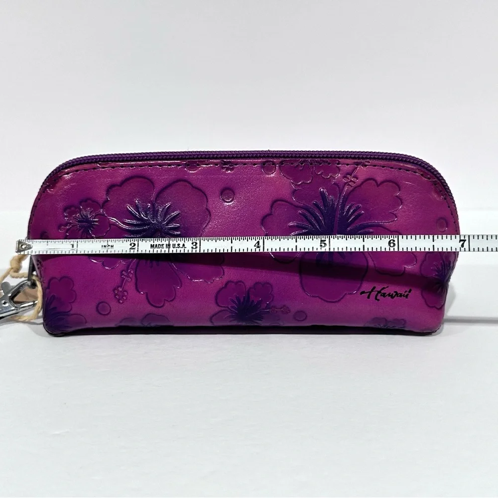 Purple Floral Leather Wristlet Clutch Pouch Zipper Bag